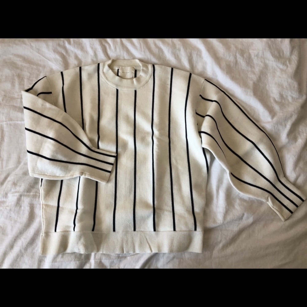 All row balloon sleeve pinstripe sweater